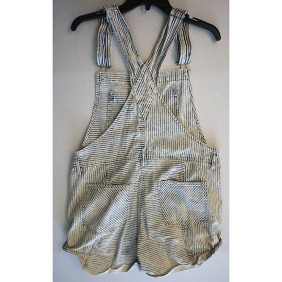 We The Free x Free People OB1501942 Women Sz L Blue Striped Ziggy Shortalls - Picture 2 of 5